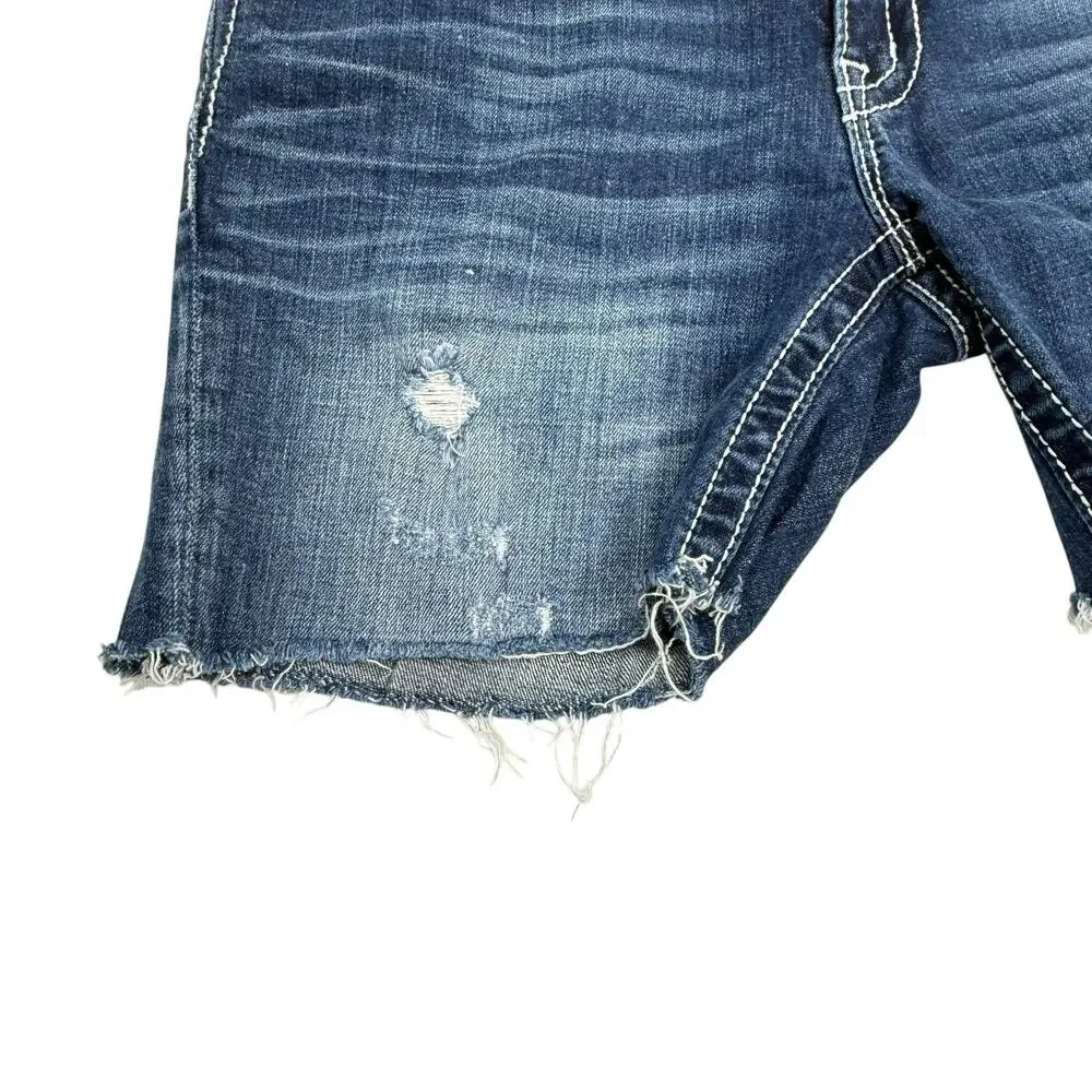 Miss Me Shorts Womens 30‎ Blue Denim Distressed Hem Embellished Trendy EUC